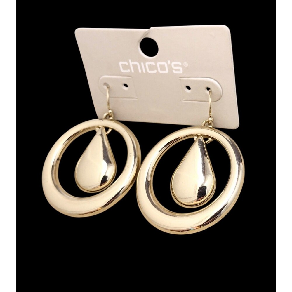 Chico's Gold tone Circle Dangle Earrings NEW